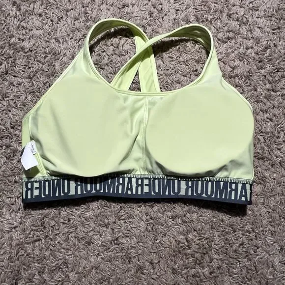 Under Armour Womens Size XL Mid Support Crossback Sports Bra Padding Neon Green - Picture 4 of 7